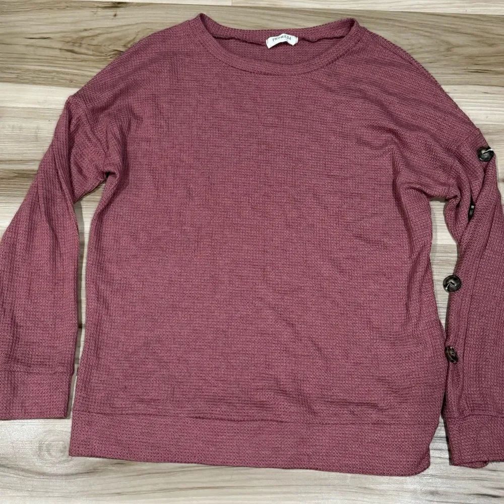 Promesa Maroon Button Sleeve Long Sleeve Knot Henley Top Women’s Medium